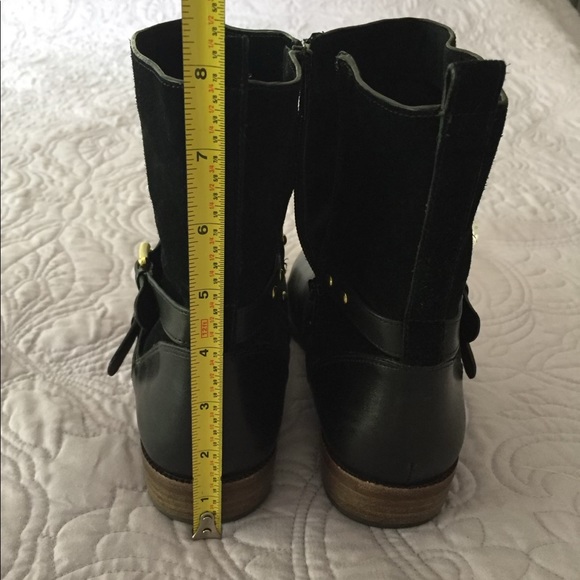 Black Coach boots with gold buckles and stud accents - Picture 4 of 7